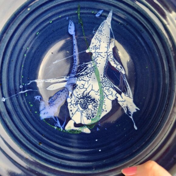 Large Cobalt Blue Pottery Bowl Signed - Picture 5 of 5